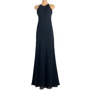 Chelsea Nites‎ VTG y2k Black Beaded Maxi Dress sz 2 Bias Cut HOCO Whimsygoth 90s